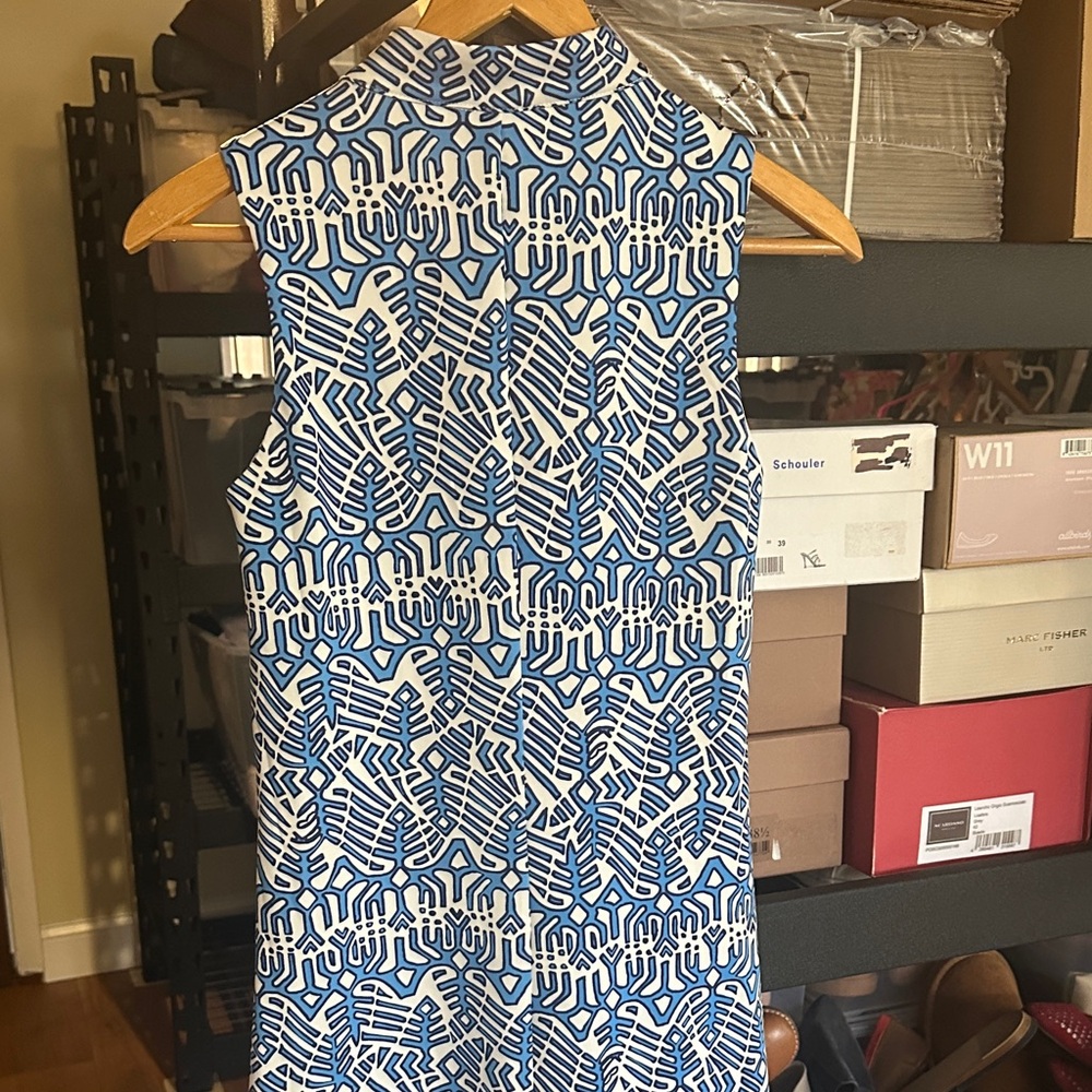 CK Bradley Blue White Patterned Sleeveless‎ Maxi Dress with Rope Tie - Picture 4 of 5